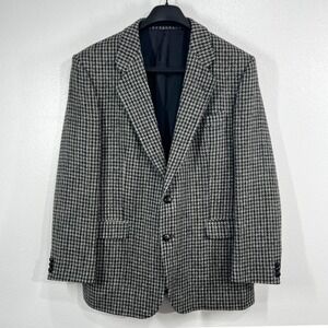 Vintage Harris Tweed St Michael Wool Blazer Jacket Grey Houndstooth UK Made 44M